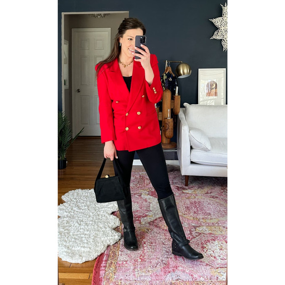 Vintage 90’d Liz Claiborne Red Doube Breast Button Blazer (10P) - Picture 2 of 10